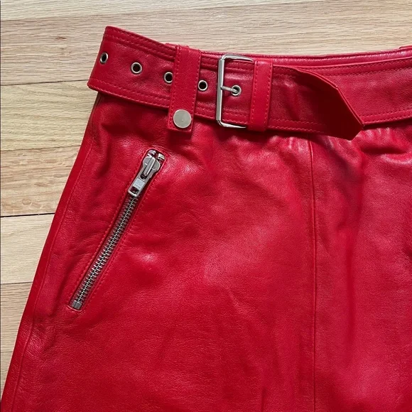 Red Leather Mini Skirt size 34 (XS/S) - Picture 4 of 9